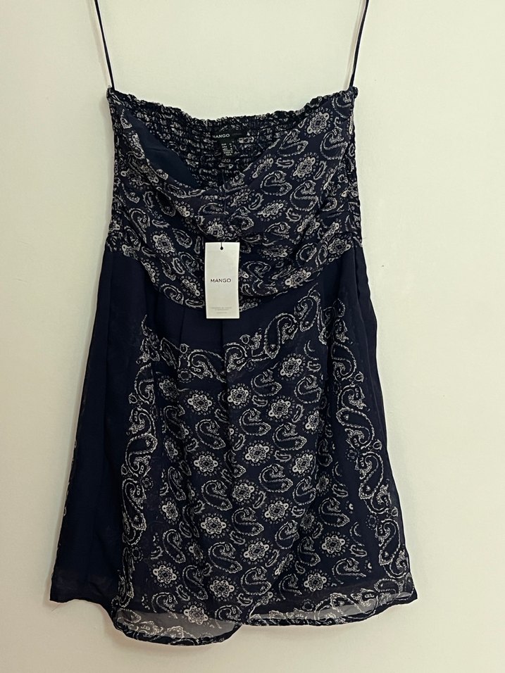 Mango Straplez lacivert elbise - Görsel 5