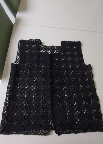 Siyah Dantel Detaylı Kadın Triko Yelek - Görsel 2