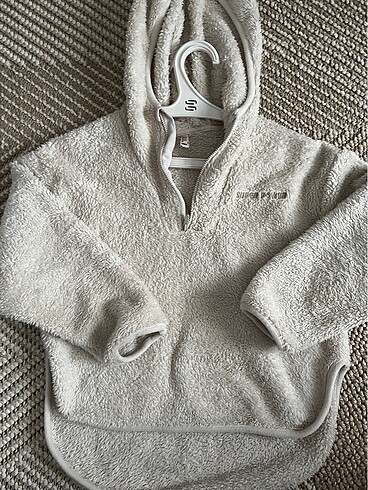 Defacto Peluş kapşonlu sweat bej