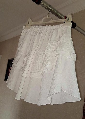 Nakışlı Fırfırlı Keten Etek - Görsel 2