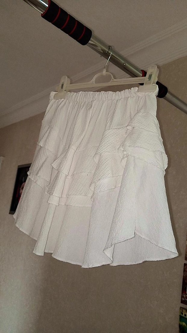 Nakışlı Fırfırlı Keten Etek - Görsel 2