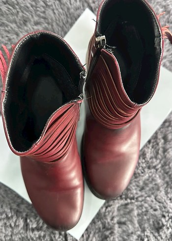 Bordo Deri Tokalı Kadın Botu - Görsel 2