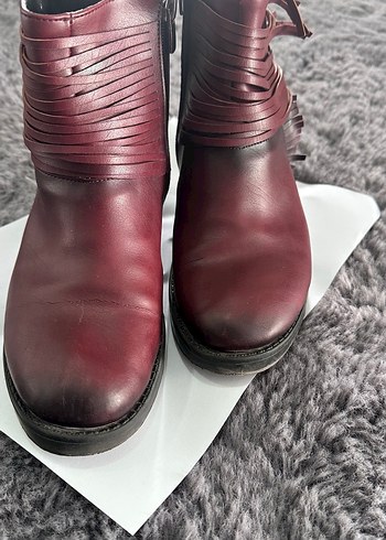 Bordo Deri Tokalı Kadın Botu - Görsel 7