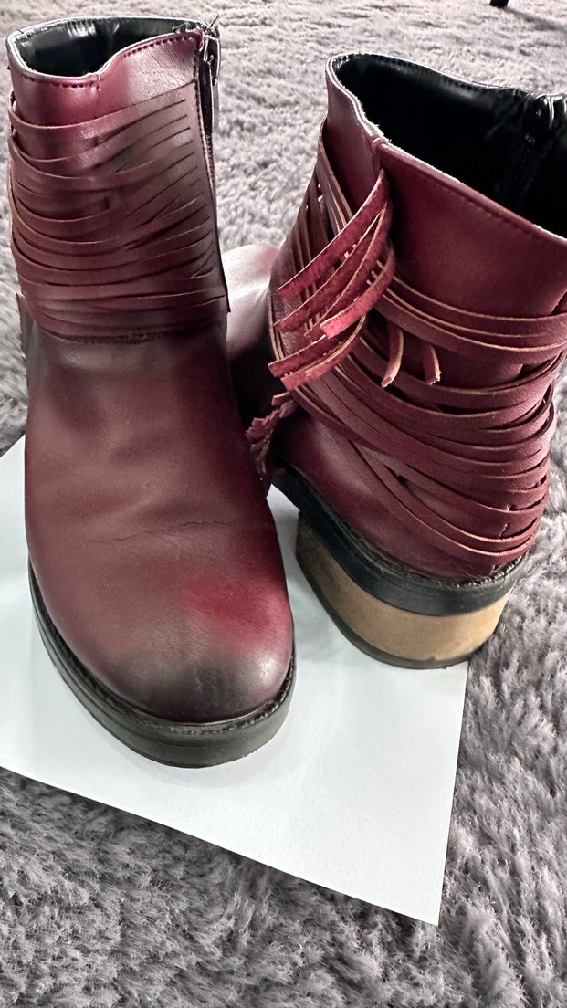 Bordo Deri Tokalı Kadın Botu - Görsel 5