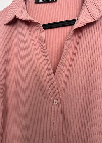 Pembe Düğmeli Uzun Kollu Kadın Gömlek - Görsel 2