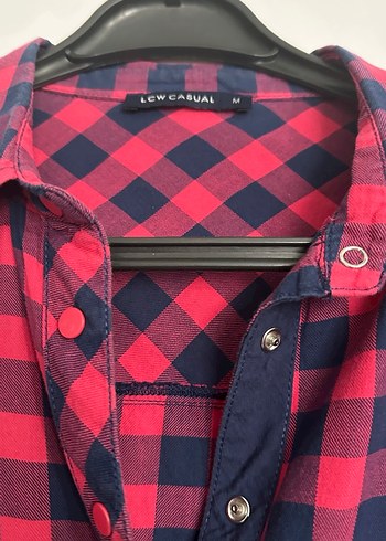 Düğmeli Pembe Ekose Kadın Gömlek - Görsel 3