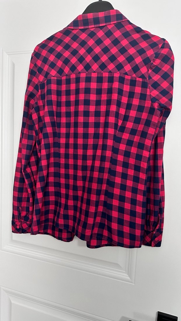 Düğmeli Pembe Ekose Kadın Gömlek - Görsel 2