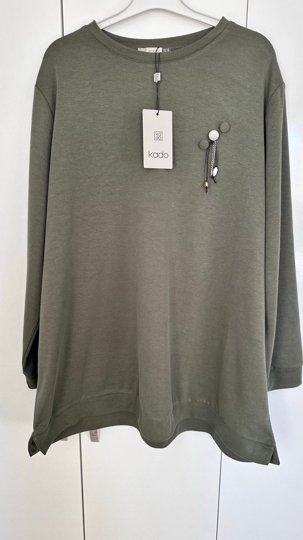 Kadın Haki Uzun Kollu Pamuklu Tunik - Görsel 4