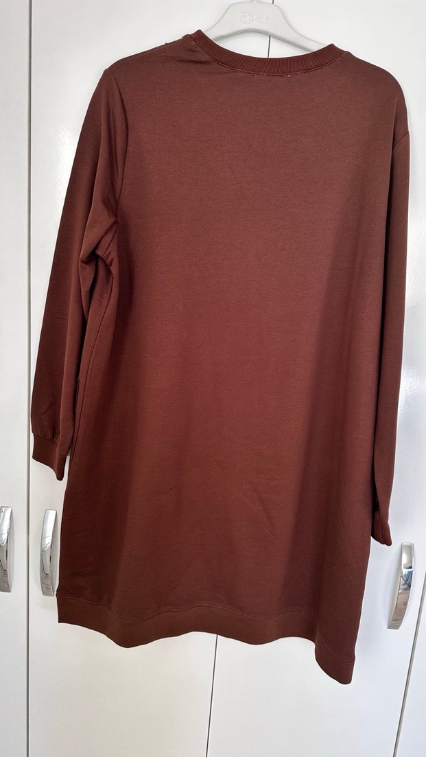 Koyu Kahverengi Nakışlı Uzun Kollu Kadın Tunik - Görsel 3