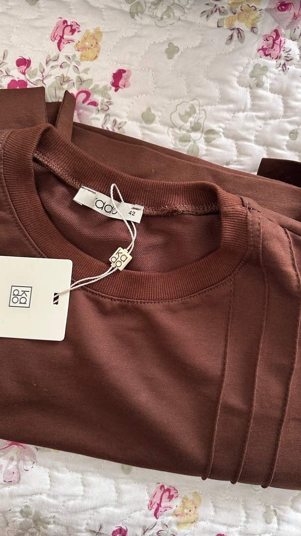 Koyu Kahverengi Nakışlı Uzun Kollu Kadın Tunik - Görsel 5