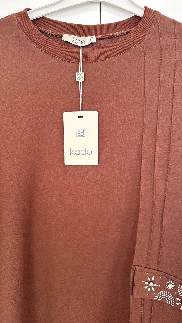 Koyu Kahverengi Nakışlı Uzun Kollu Kadın Tunik - Görsel 2