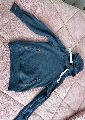 Kadın Mavi Kapüşonlu Triko Sweatshirt - Görsel 7