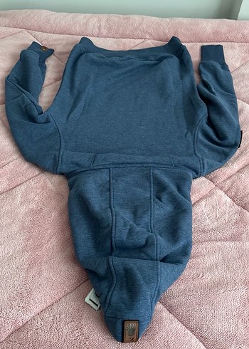 Kadın Mavi Kapüşonlu Triko Sweatshirt - Görsel 2