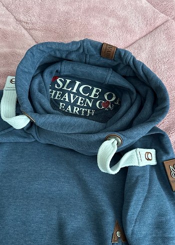 Kadın Mavi Kapüşonlu Triko Sweatshirt - Görsel 4