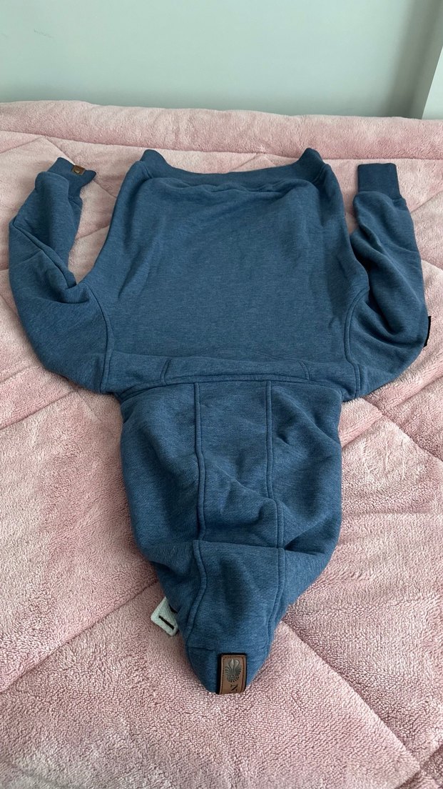 Kadın Mavi Kapüşonlu Triko Sweatshirt - Görsel 2