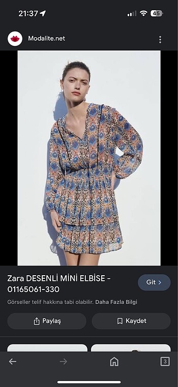 Zara etnik desen elbise