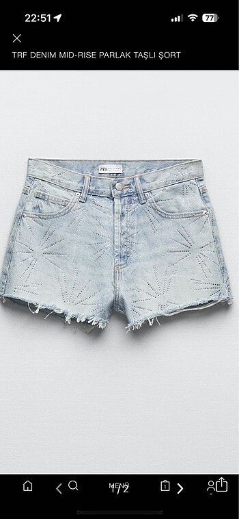 Zara taşlı denim şort