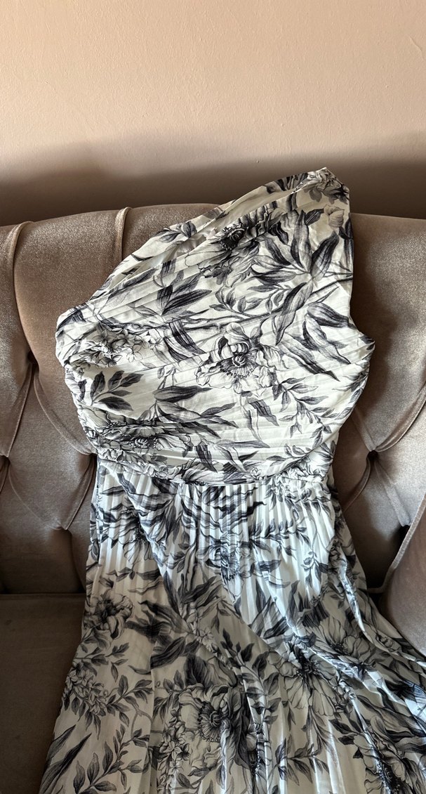 Bej Straplez Pilili Uzun Elbise - Görsel 2