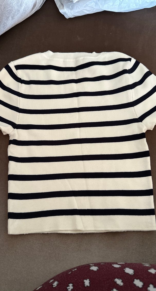 Kısa Kollu Fitilli Çizgili Kadın Tişört - Görsel 3