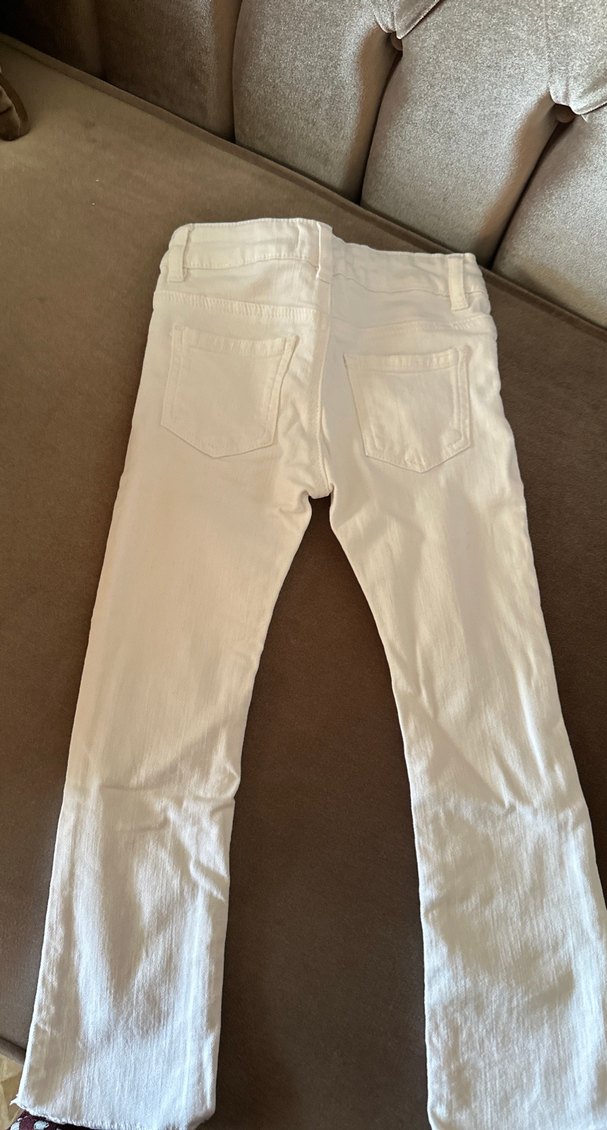 Düğmeli Beyaz Kkız çocuk Kot Pantolon - Görsel 4