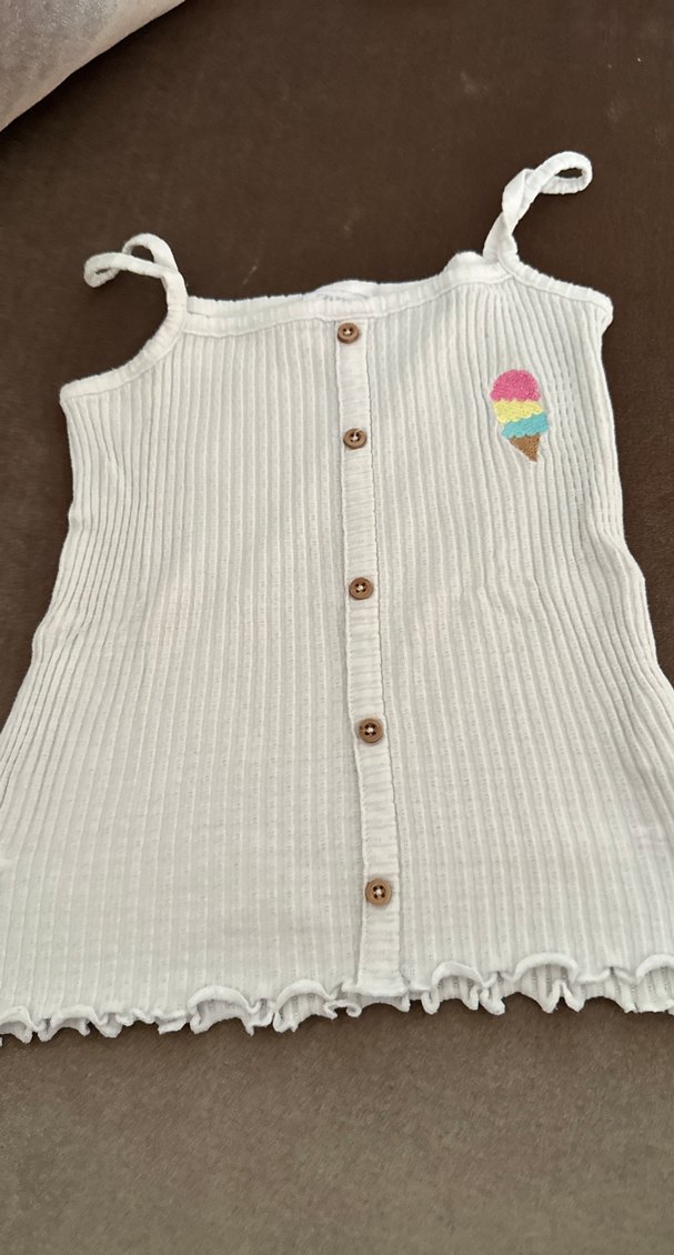 Kız Çocuk Beyaz Düğmeli Nakışlı Atlet - Görsel 2