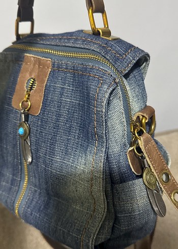 Kadın Kot Kumaş Fermuarlı Bohem Çanta - Görsel 3