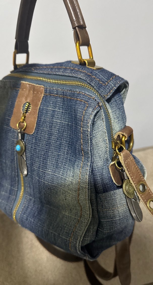 Kadın Kot Kumaş Fermuarlı Bohem Çanta - Görsel 3