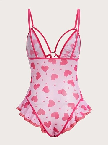 Sheinside Harness detaylı kalp desenli bodysuit