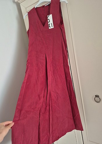38 Beden bordo Renk V Yakalı Cepli Elbise