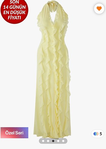 Sarı Drapeli Uzun Askılı Elbise - Görsel 2