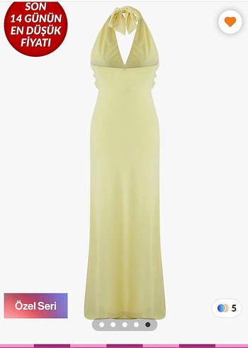Sarı Drapeli Uzun Askılı Elbise - Görsel 3