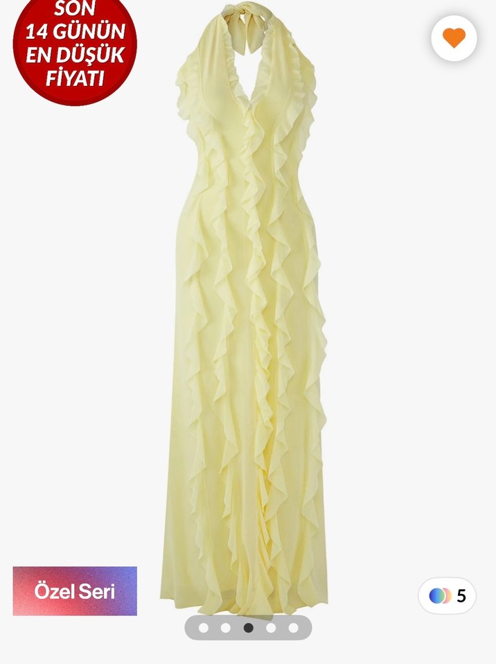 Sarı Drapeli Uzun Askılı Elbise - Görsel 2