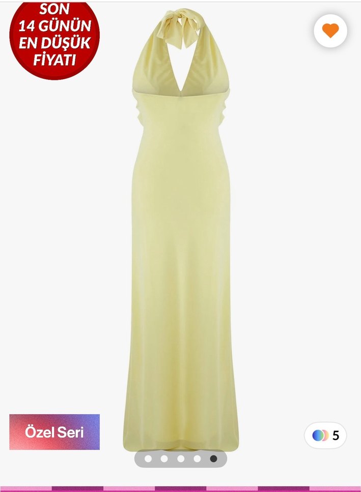 Sarı Drapeli Uzun Askılı Elbise - Görsel 3