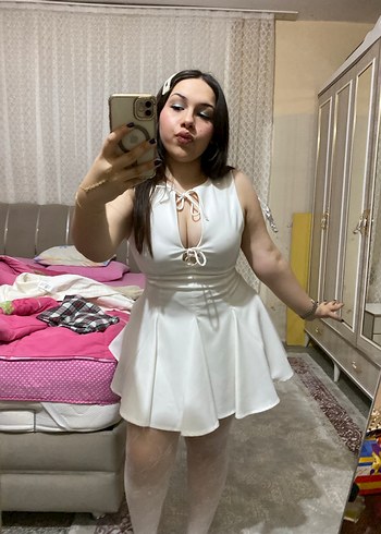 Beyaz Mini  Elbise - Görsel 2