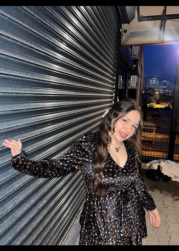 Siyah Simli V Yaka Midi Elbise - Görsel 2