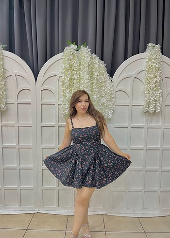 Çiçek Desenli siyah  Mini Elbise - Görsel 5