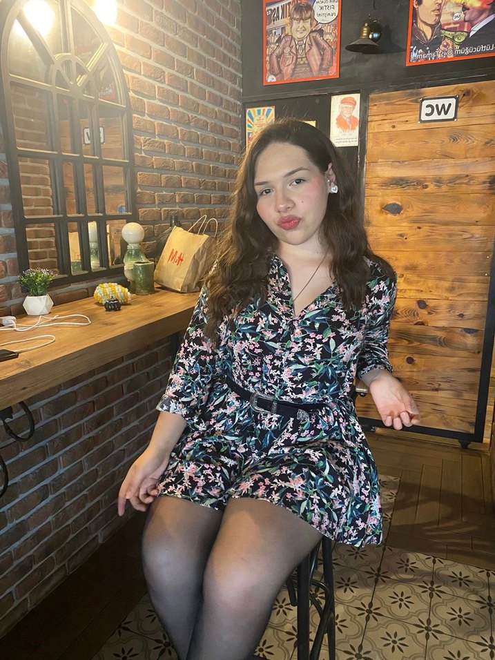 Uzun Kollu V Yakalı Mini çiçekli 
 Elbise - Görsel 2