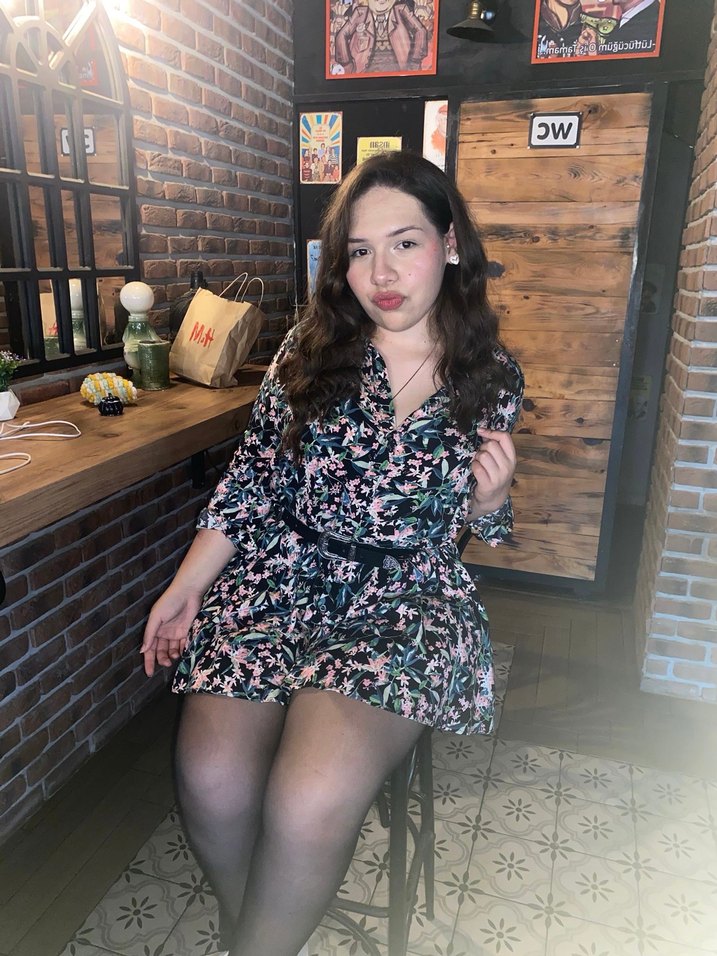 Uzun Kollu V Yakalı Mini çiçekli 
 Elbise - Görsel 3