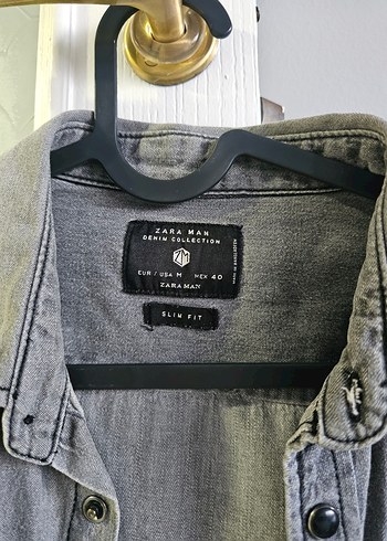 Gri Denim Erkek Gömlek Zara Men - Görsel 5