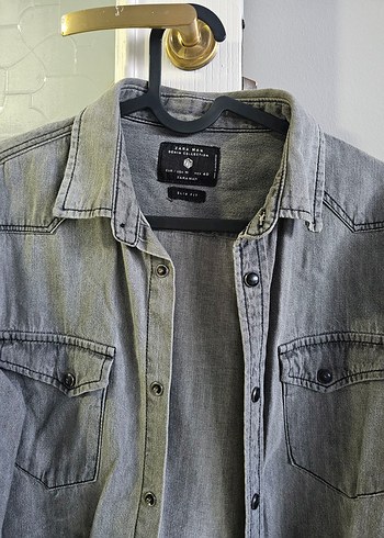 Gri Denim Erkek Gömlek Zara Men - Görsel 2