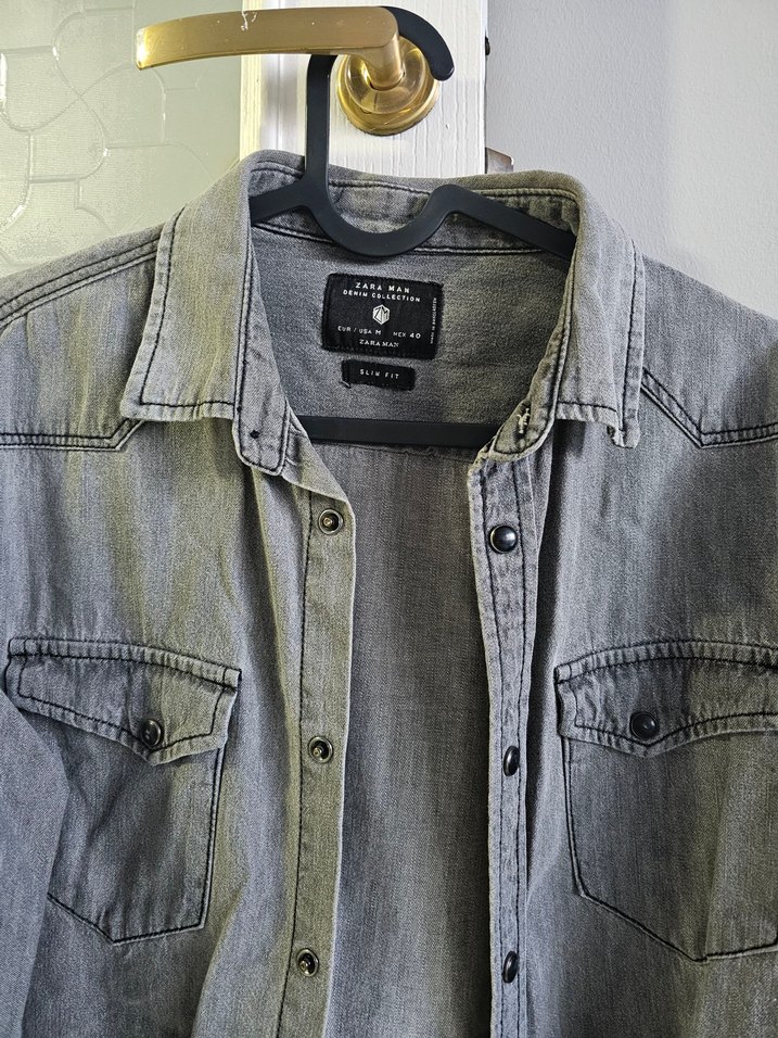Gri Denim Erkek Gömlek Zara Men - Görsel 2