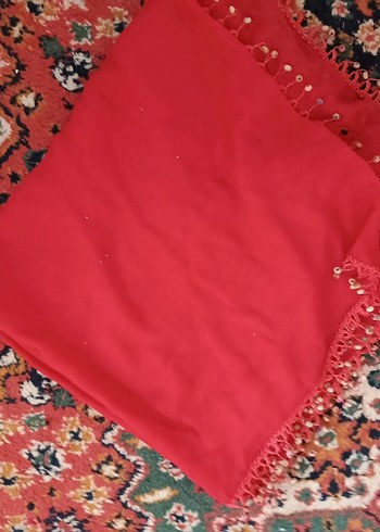 Diğer Boncuk Detaylı Koyu Kırmızı Kadın Fular