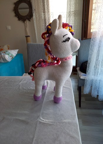 Beden Renk Renkli El Örgüsü Unicorn Peluş Oyuncak