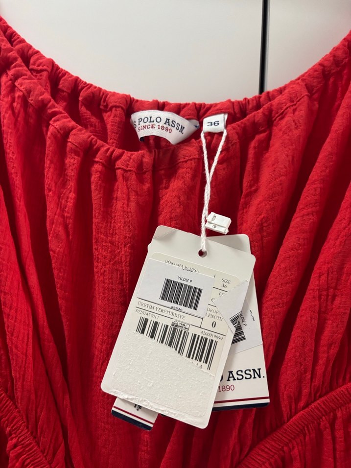 Kırmızı Uzun Keten Elbise - Görsel 2