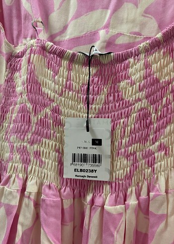 Pembe Bağlama Desenli Bohem Uzun Elbise - Görsel 3