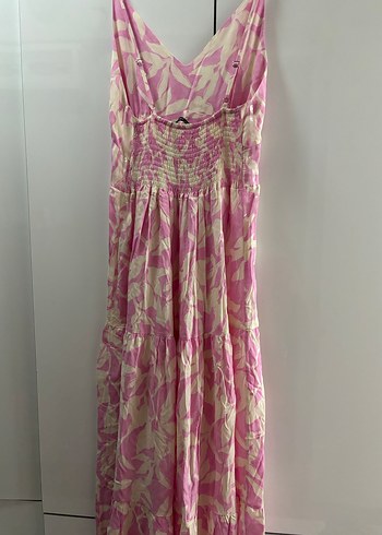 Pembe Bağlama Desenli Bohem Uzun Elbise - Görsel 2