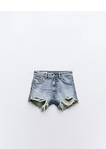 Zara Kadın Gri Batik Desenli Bol Kesim Mini Denim Şort