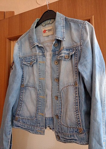 m Beden Nakışlı Mavi Kadın Denim Ceket