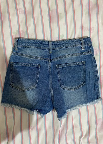 Düğmeli Mavi Denim Mini Şort - Görsel 3