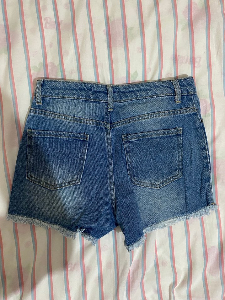 Düğmeli Mavi Denim Mini Şort - Görsel 3